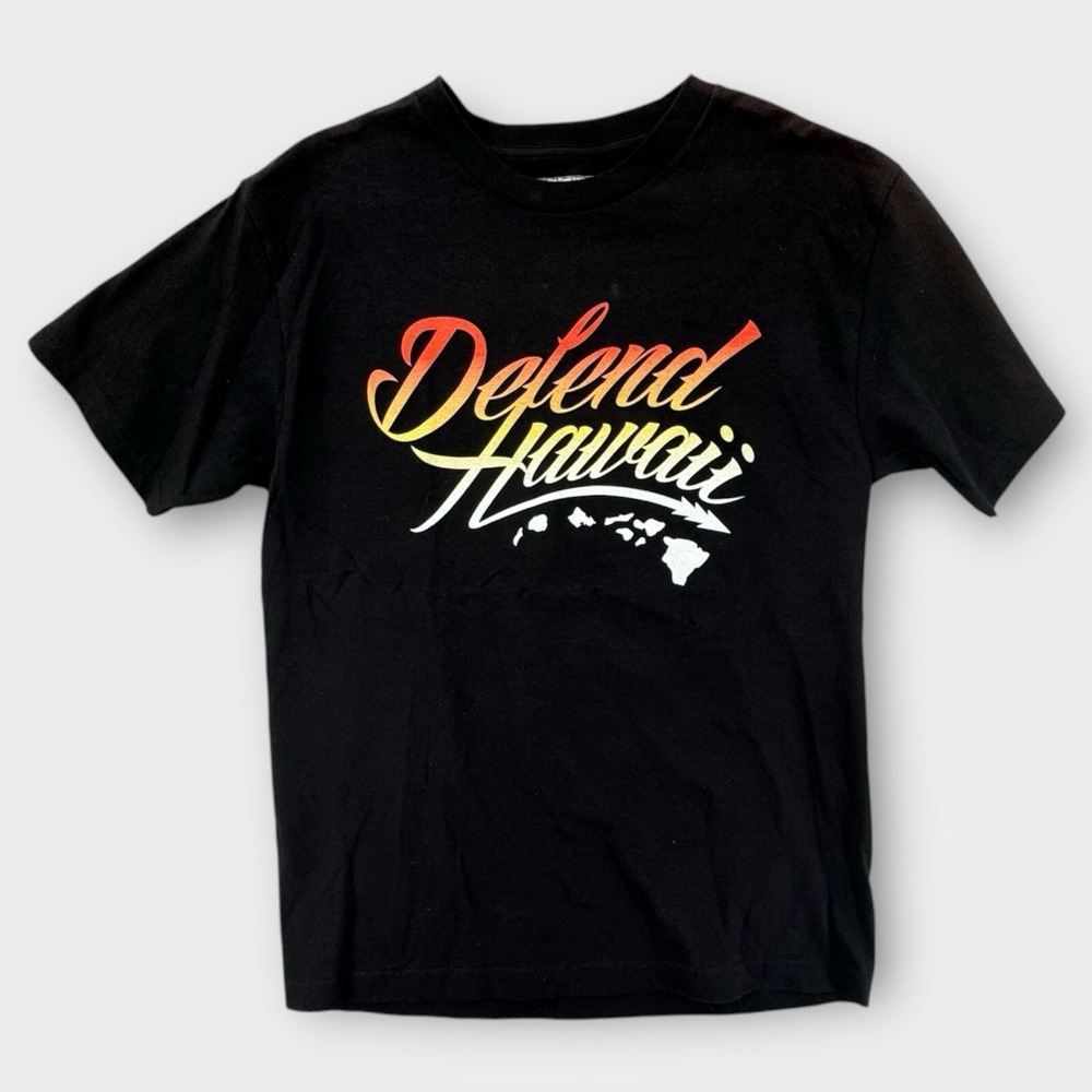 NEW Defend Hawaii T Shirt Mens Medium Black Cotton Islands Short‎ Sleeve Tee